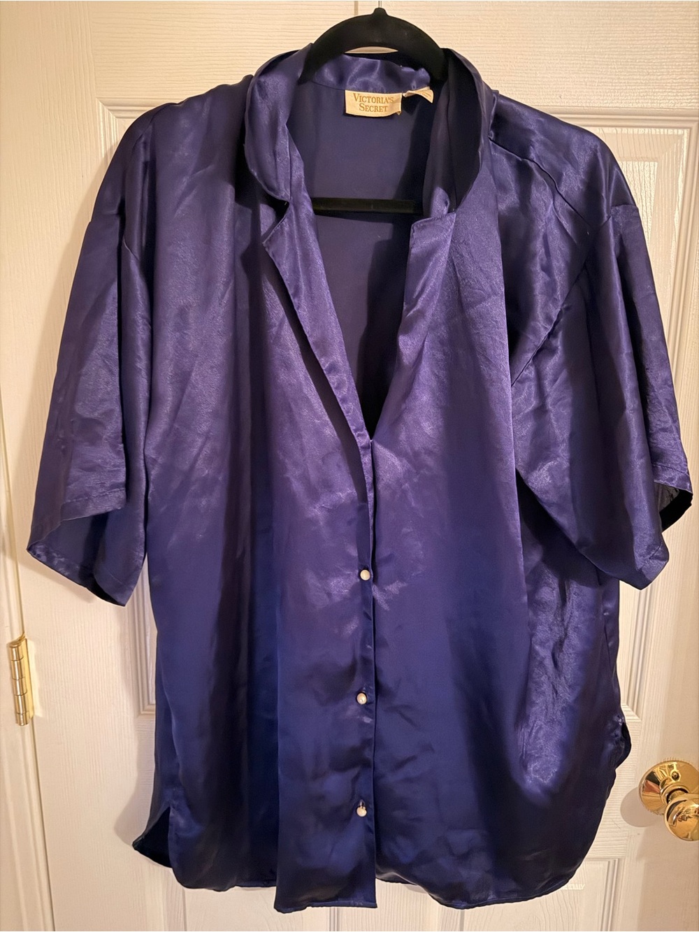 Vintage Victoria's Secret Satin Button-Down Pajama Top — Deep Blue Purple